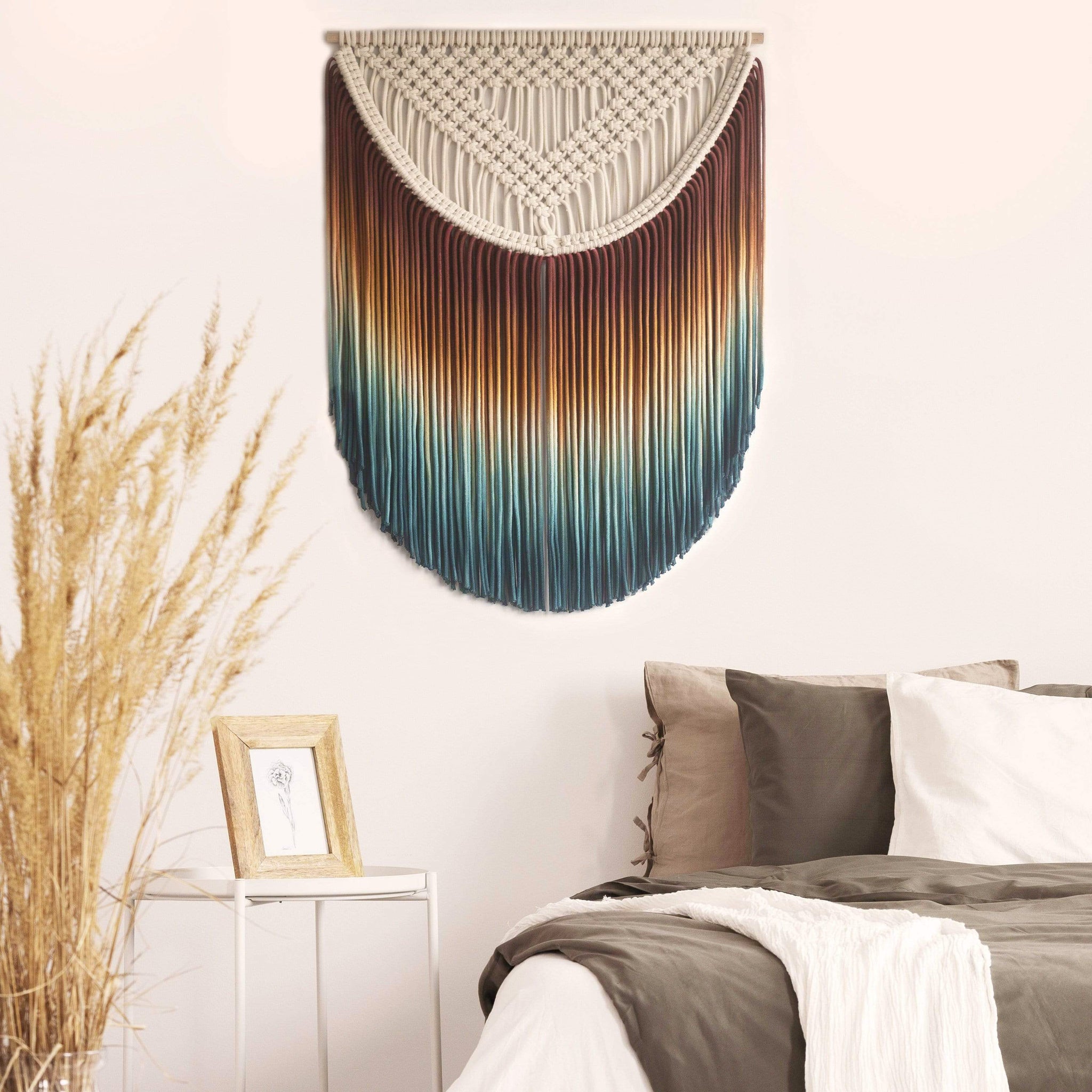 Large macrame wall hanging art hotsell with feathers 60 x 80 cm