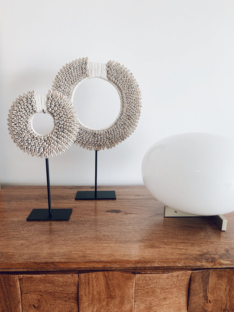 Cowrie Sunrise Shell Decor on Stand,Teddy and Wool,