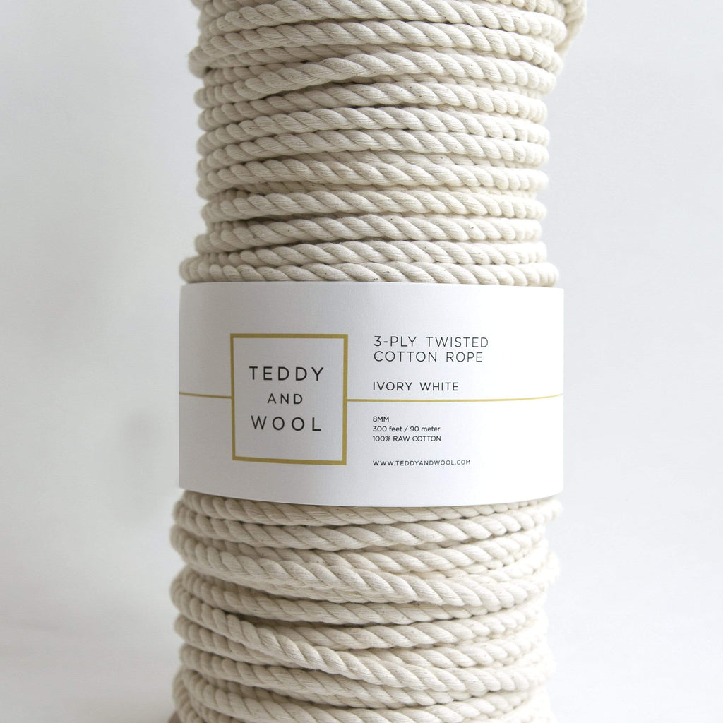 Twisted Macrame cord 5 MM (1000 feet) - "Ivory White",Teddy and Wool,Cotton Cord