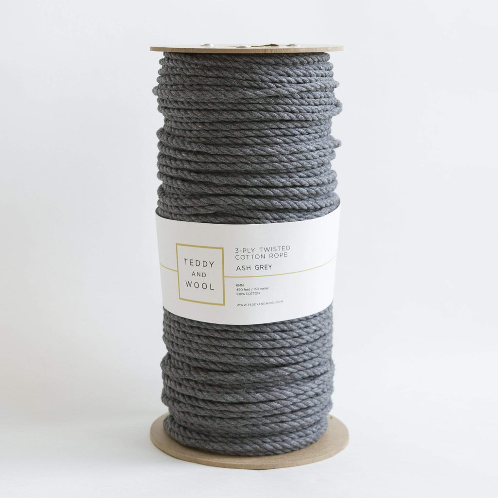 Twisted Macrame cord 6 MM - "Ash Gray",Teddy and Wool,Cotton Cord