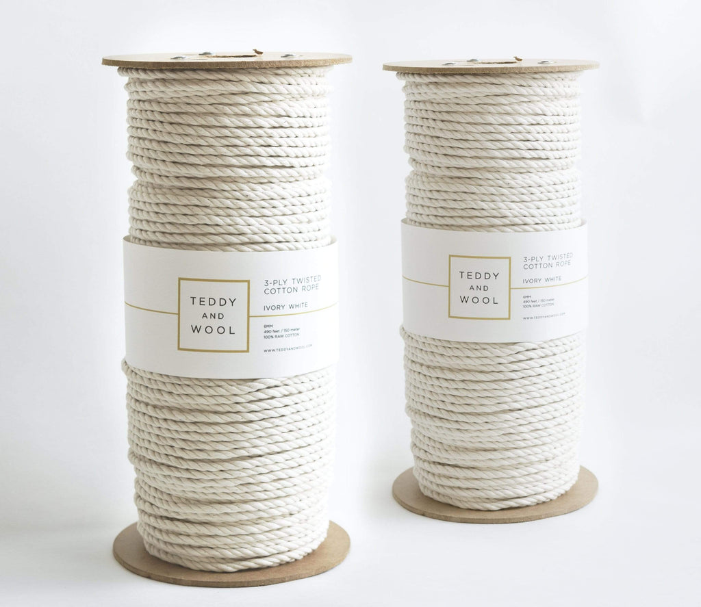 Twisted Macrame Cord 6 MM - "Ivory White",Teddy and Wool,Cotton Cord